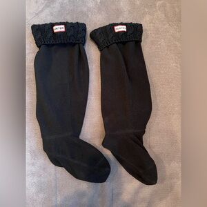 Hunter Tall Boot Black Fleece Welly Socks with Cable Cuff Womens Size ML (8-10)